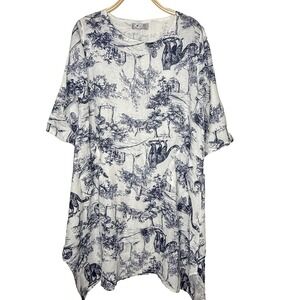 Tina Stephens‎ Printed Linen Dress Size Large* Jaguar Old Country Dogs Beach